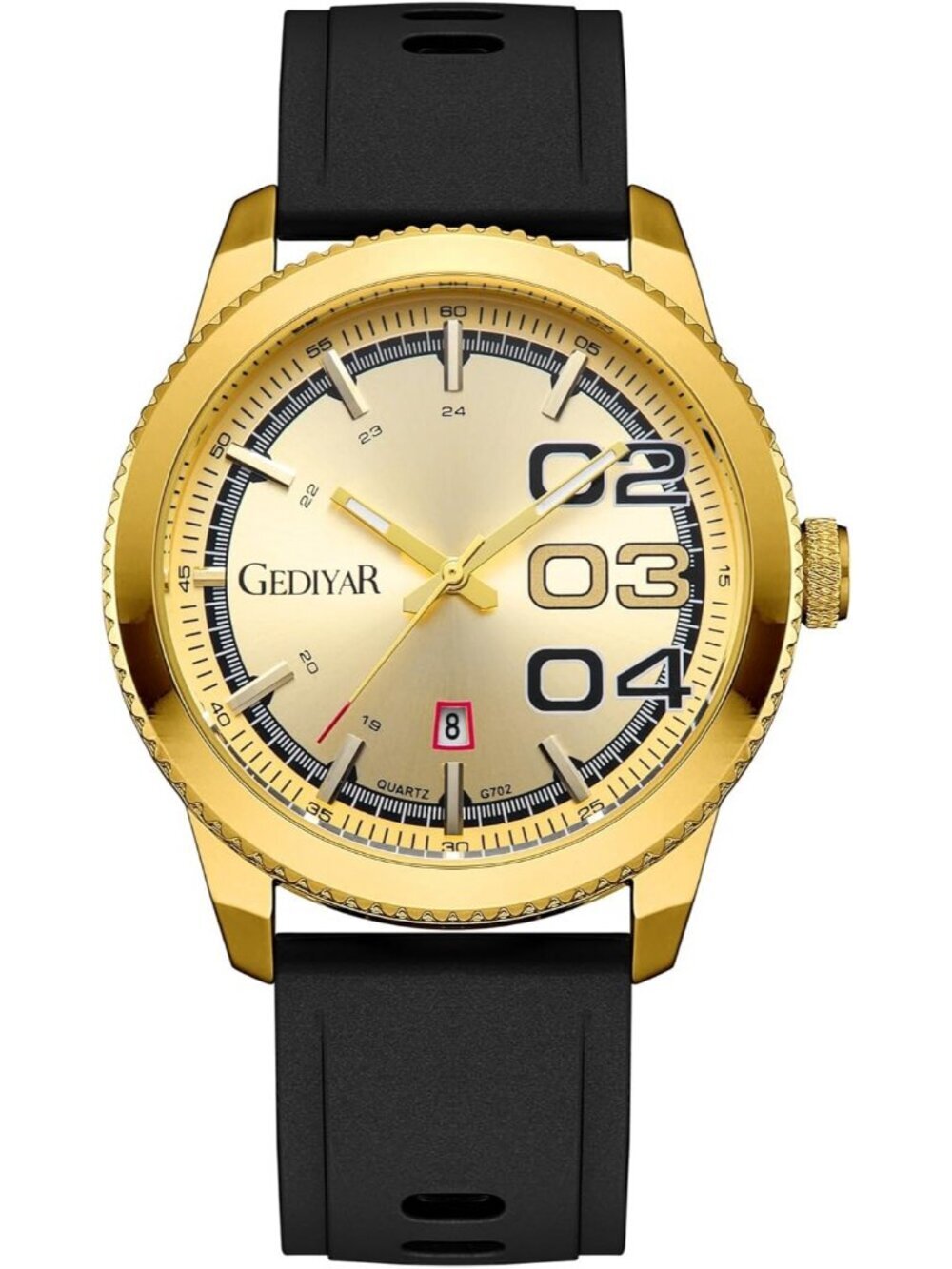 Men's Black And Gold Analog Quartz Silicone Band Waterproof Luminous Wrist Watch